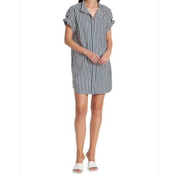 Frame Nwt Sz Lg $378 Sheila Striped Shirt Dress Navy & White